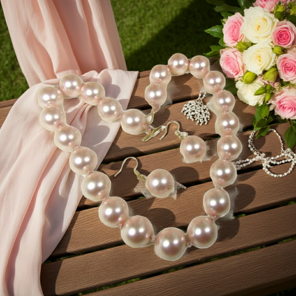 Pink Pearl Necklace & Earrings