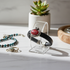 Women's Black Leather Bracelet with Red Leaf Motif Focus