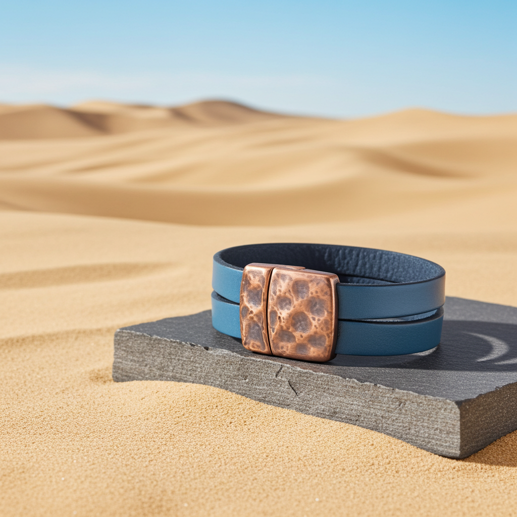 Teal Blue Double Strand Flat Leather Bracelet