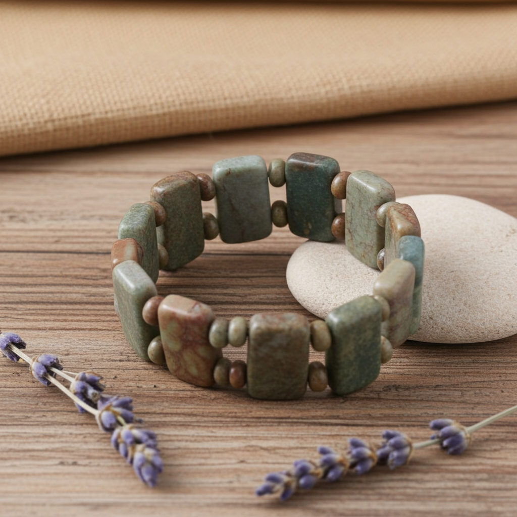 Aqua Snake Skin Jasper Gemstone Cuff Bracelet