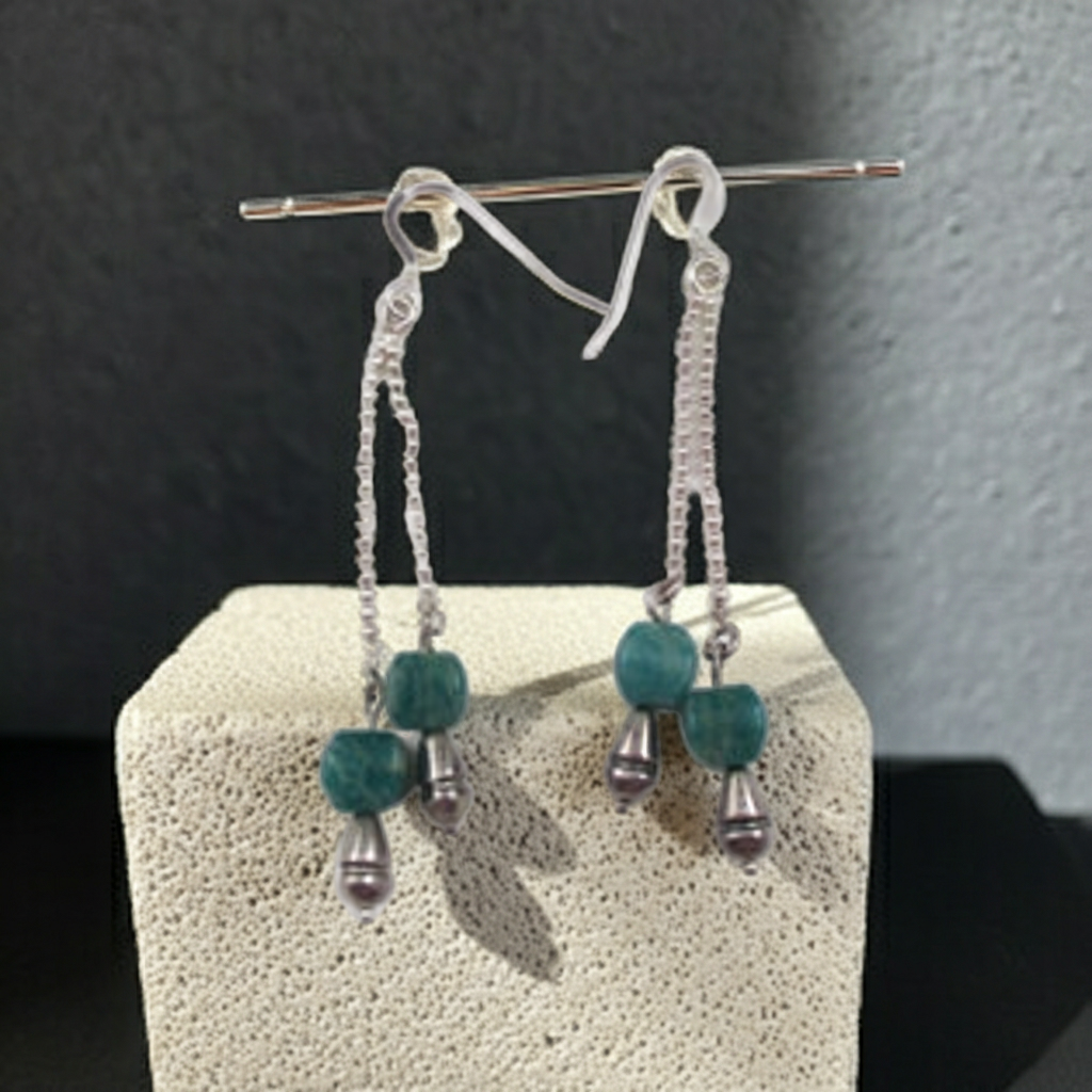 Silver Double Dangle Amazonite  Earrings