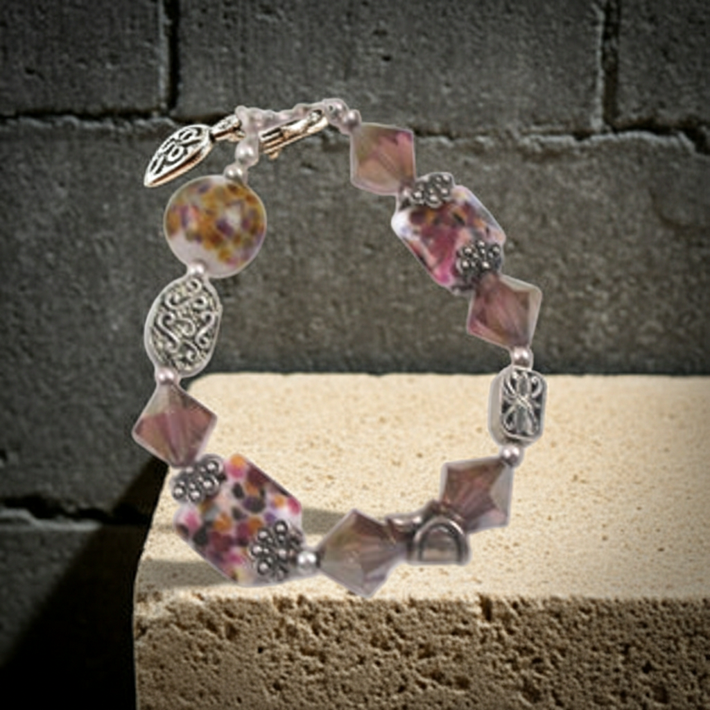 Whimsical Purple Lampwork and Crystal bracelet