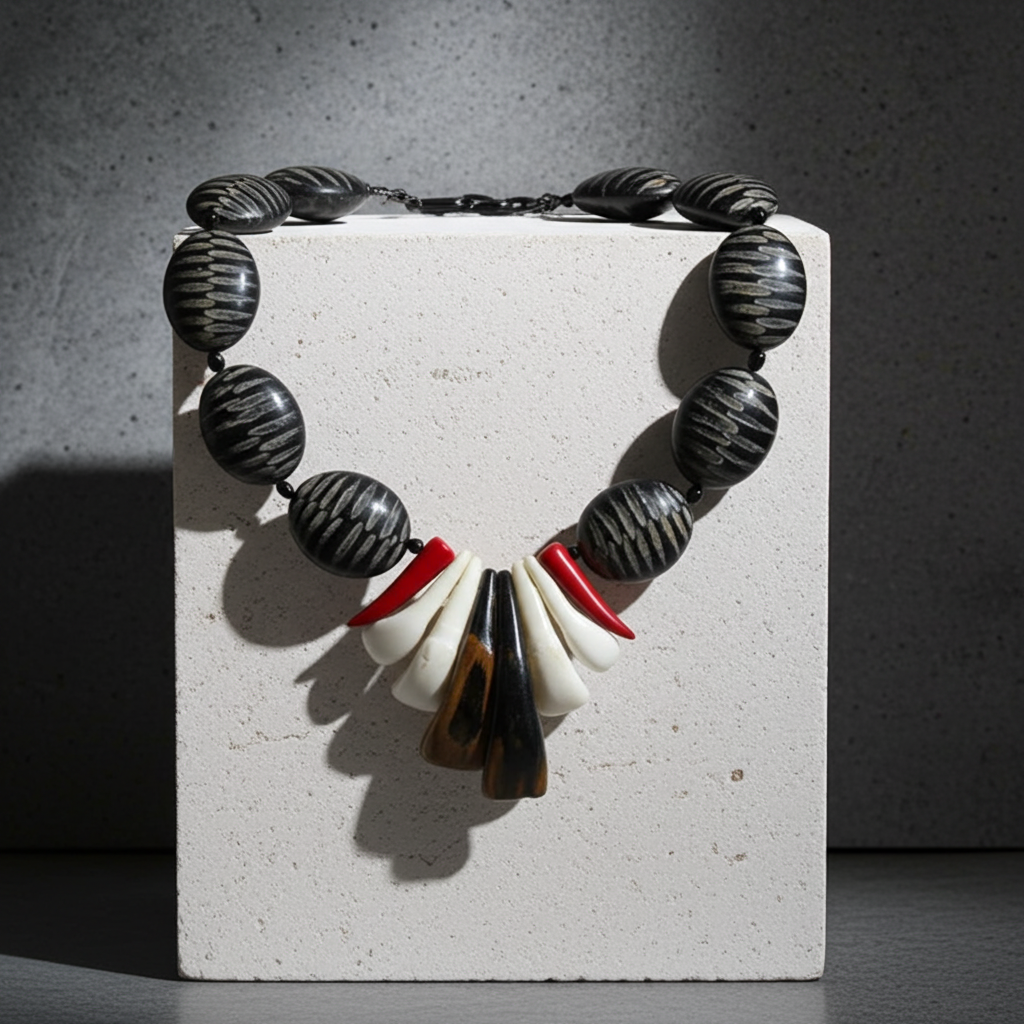 Big Rare Horn Zebra Matric & Tusk Statement Necklace
