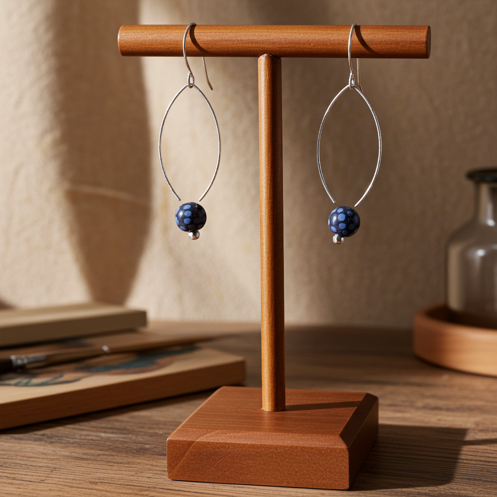 Dark Blue Kazuri Drop Earrings