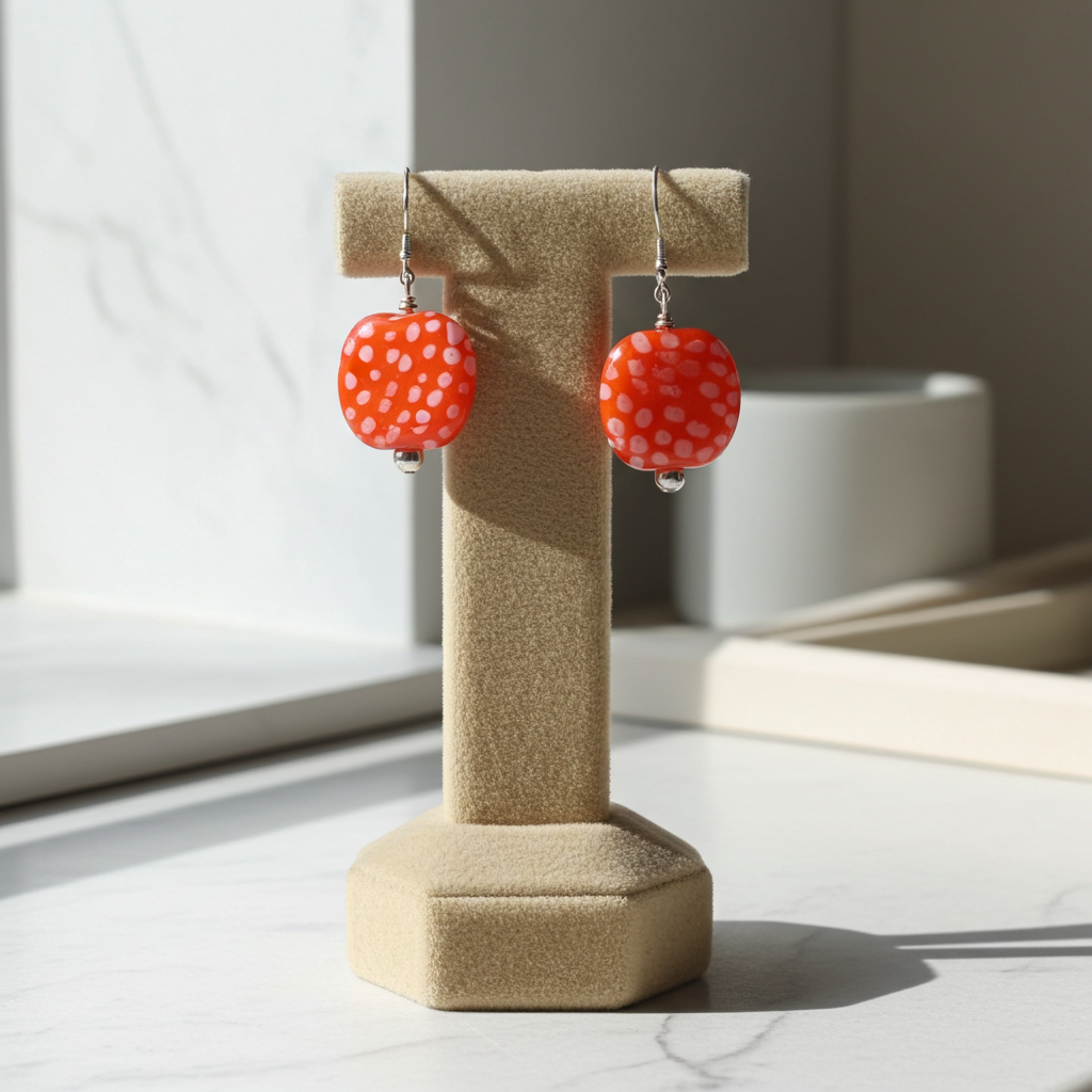 Whimsical Fair Trade Kazuri Earring in Orange