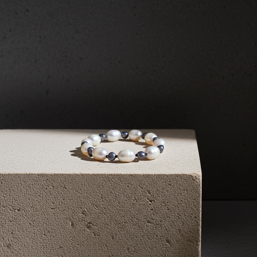 White & Black Potato Pearl Bracelet