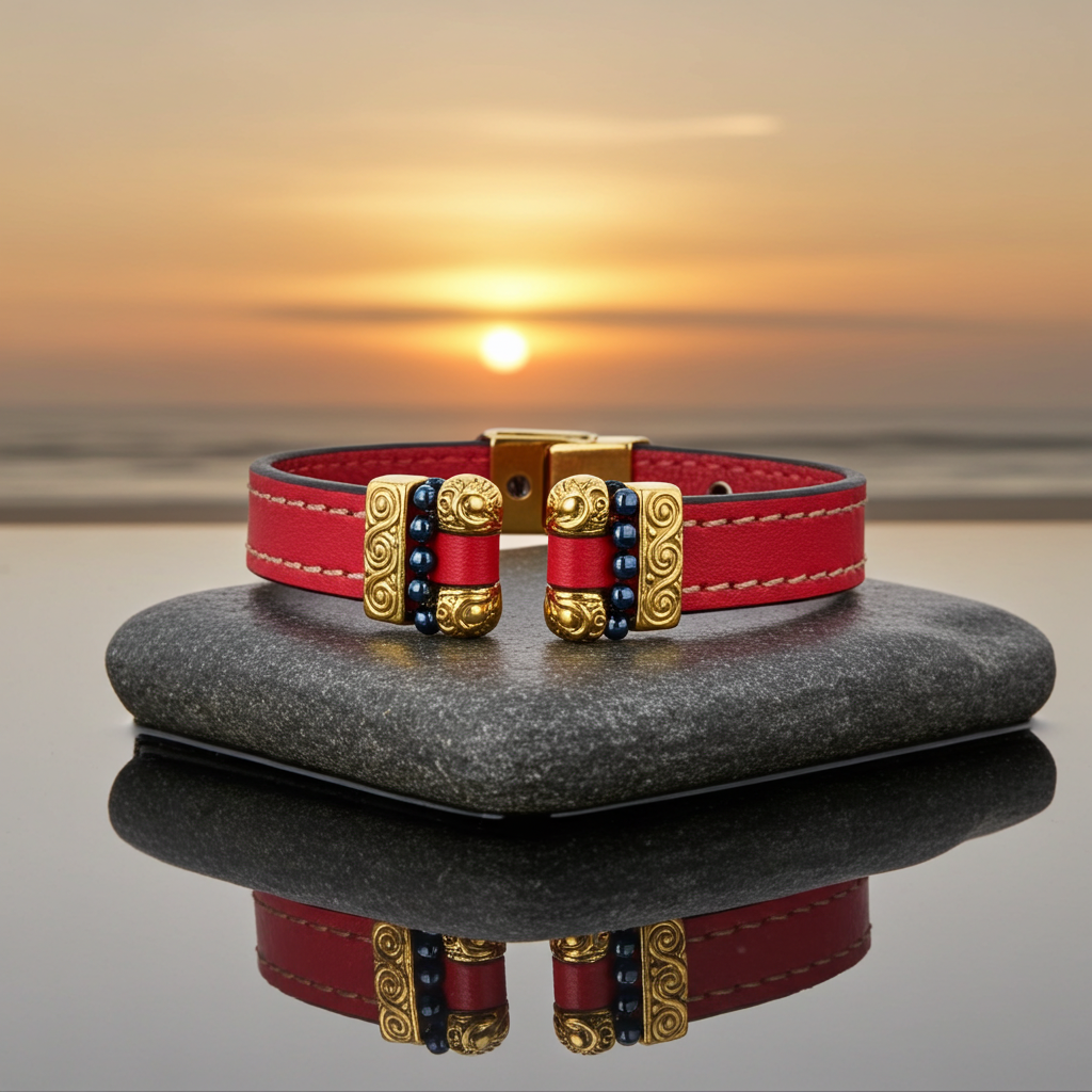 Pink Leather Bracelet with Gold Accents
