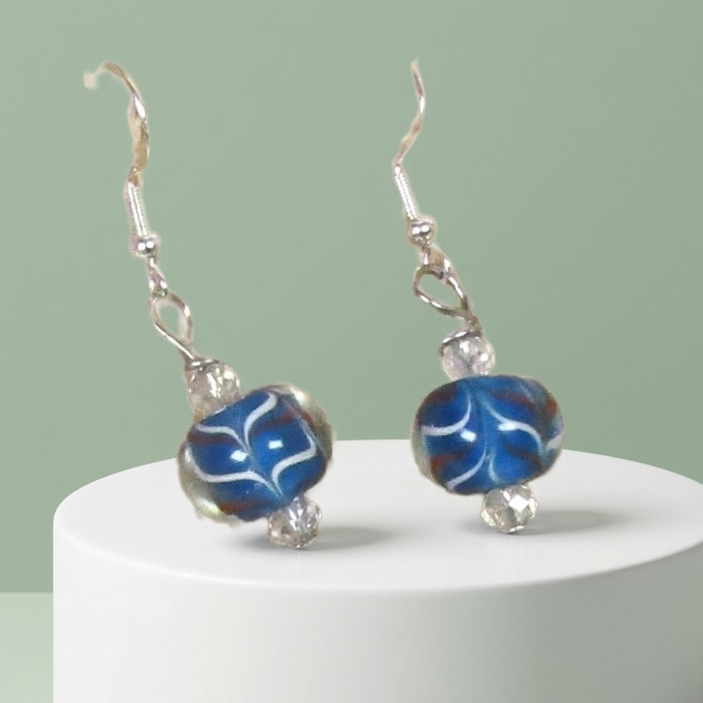 Blue Artisan Bead Drop Earrings