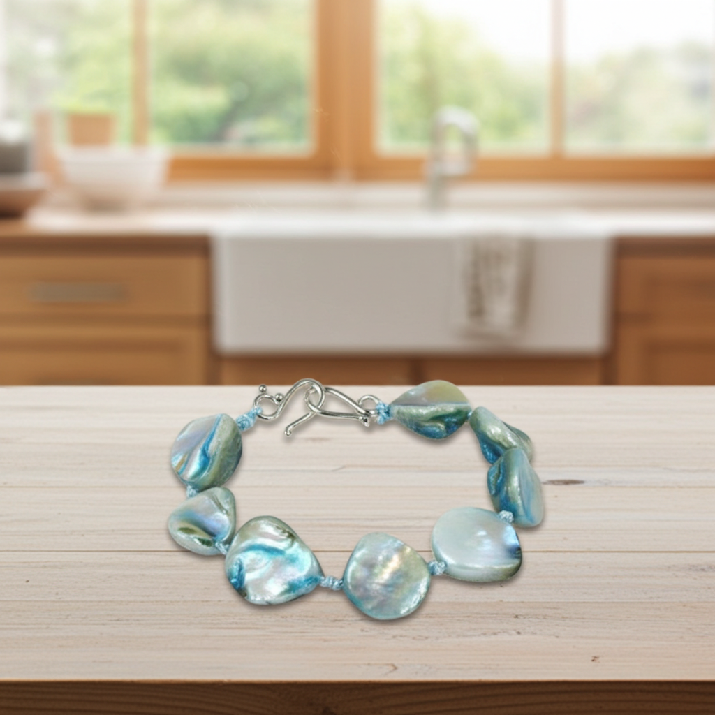 Rustic Sky Blue Irregular Shell Pearl Bracelet