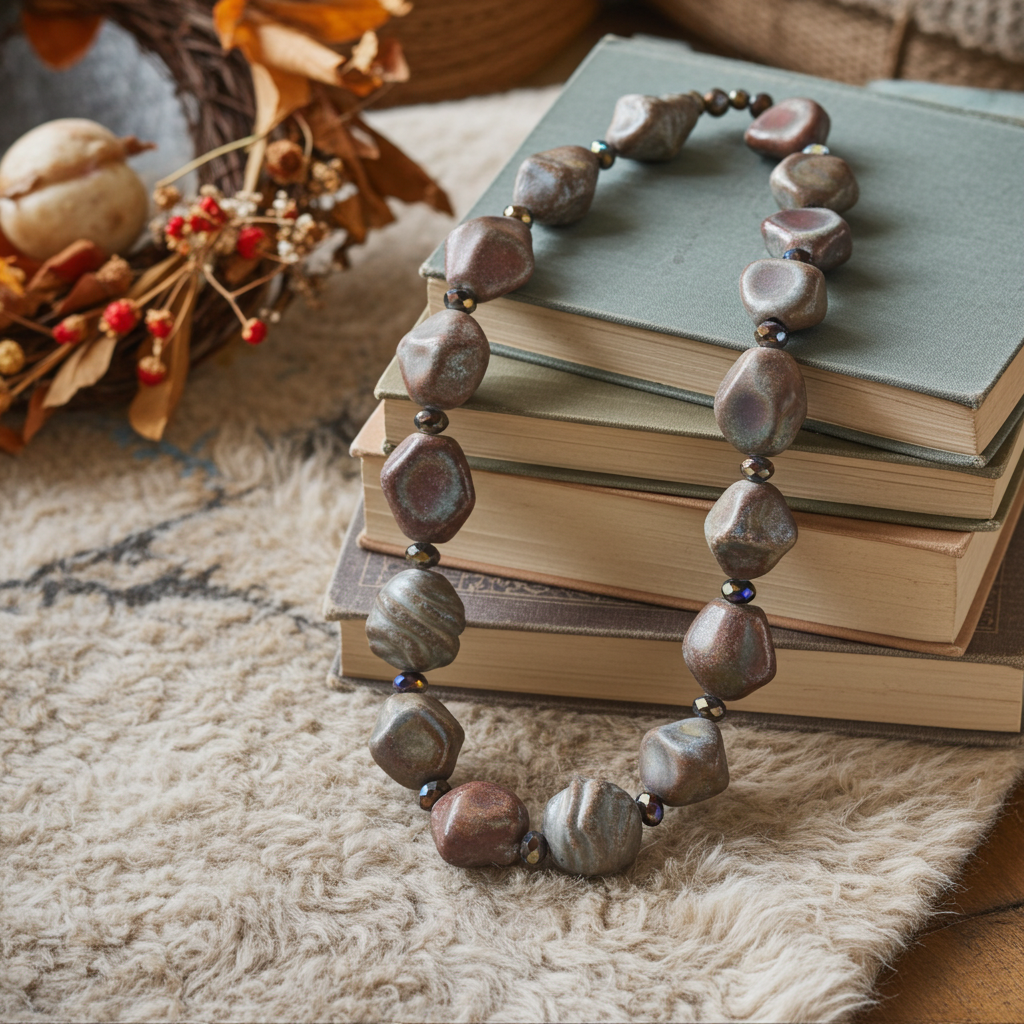 Rust Raku Handmade Artisan Bead Necklace
