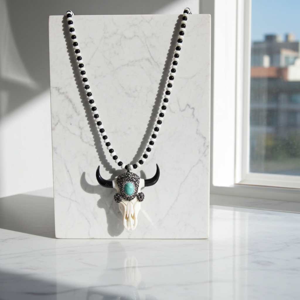 Man's Longhorn Skull Handmade Pendant Necklace