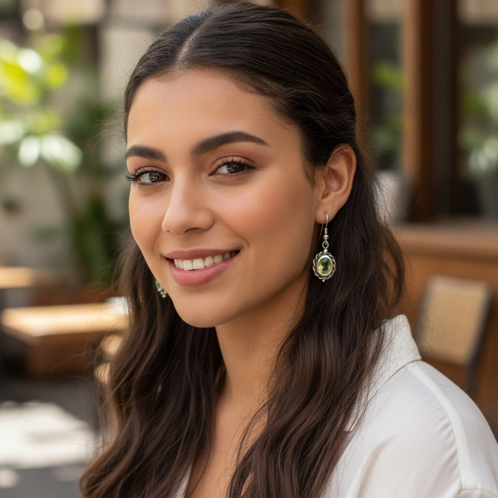 Elegant Peridot Gemstone  & Silver Drop Earrings