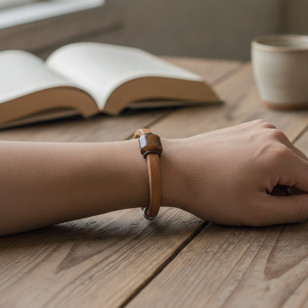 Natural Real Leather Cord Bracelet with Brown Focus Unisex Style