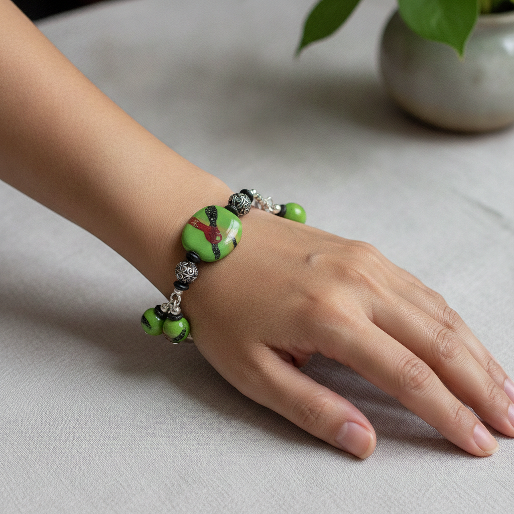 Handmade Apple Green African Kazuri Bangle Bracelet