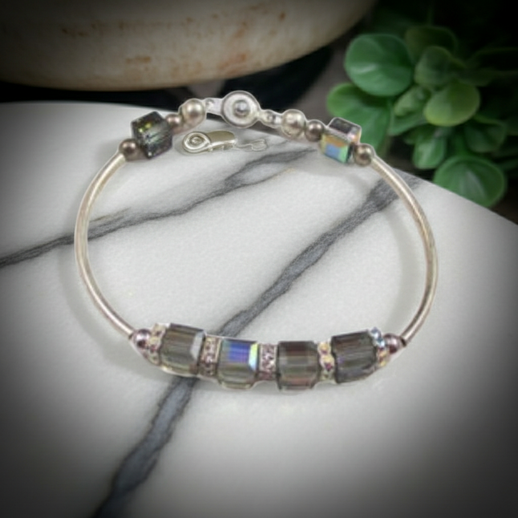 Meridian Blue Swarovski Crystal Cube Bangle Bracelet