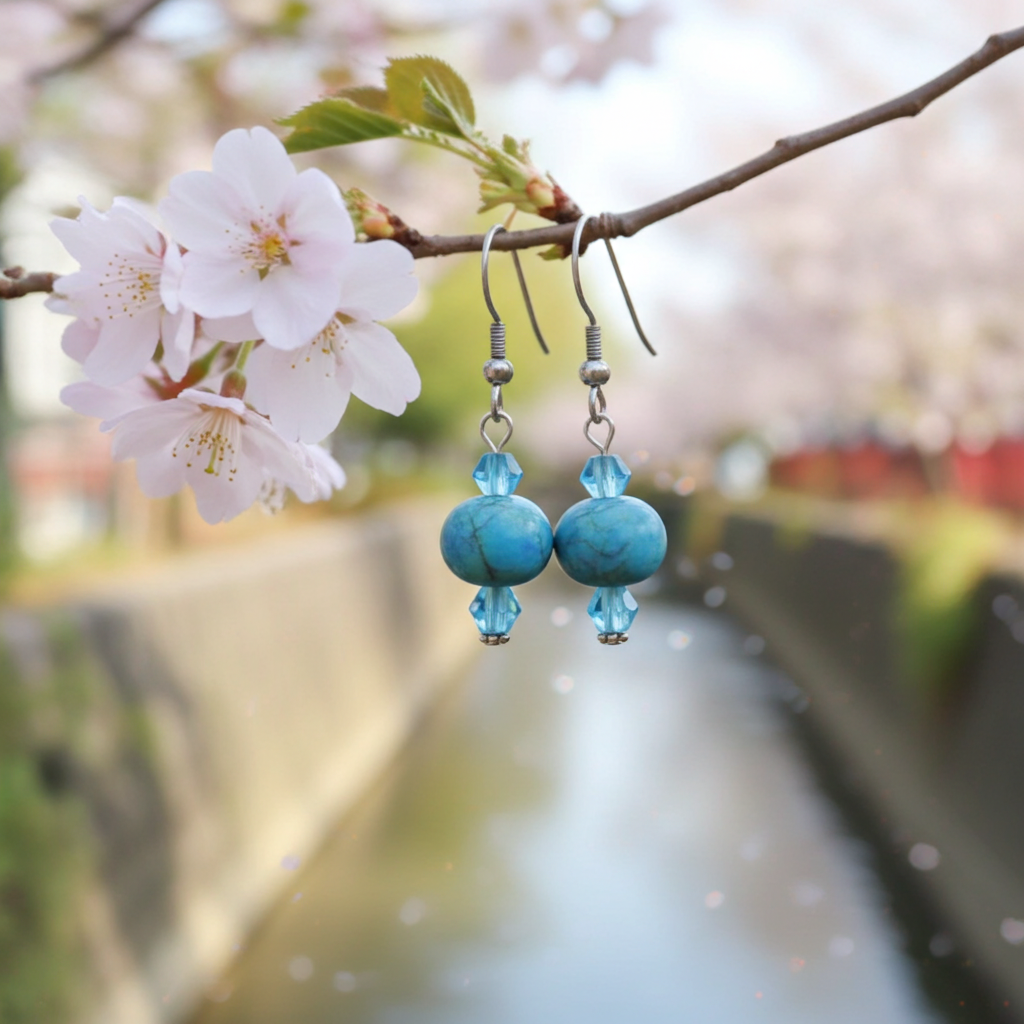 Aqua Blue Handmade Artisan Bead Earrings