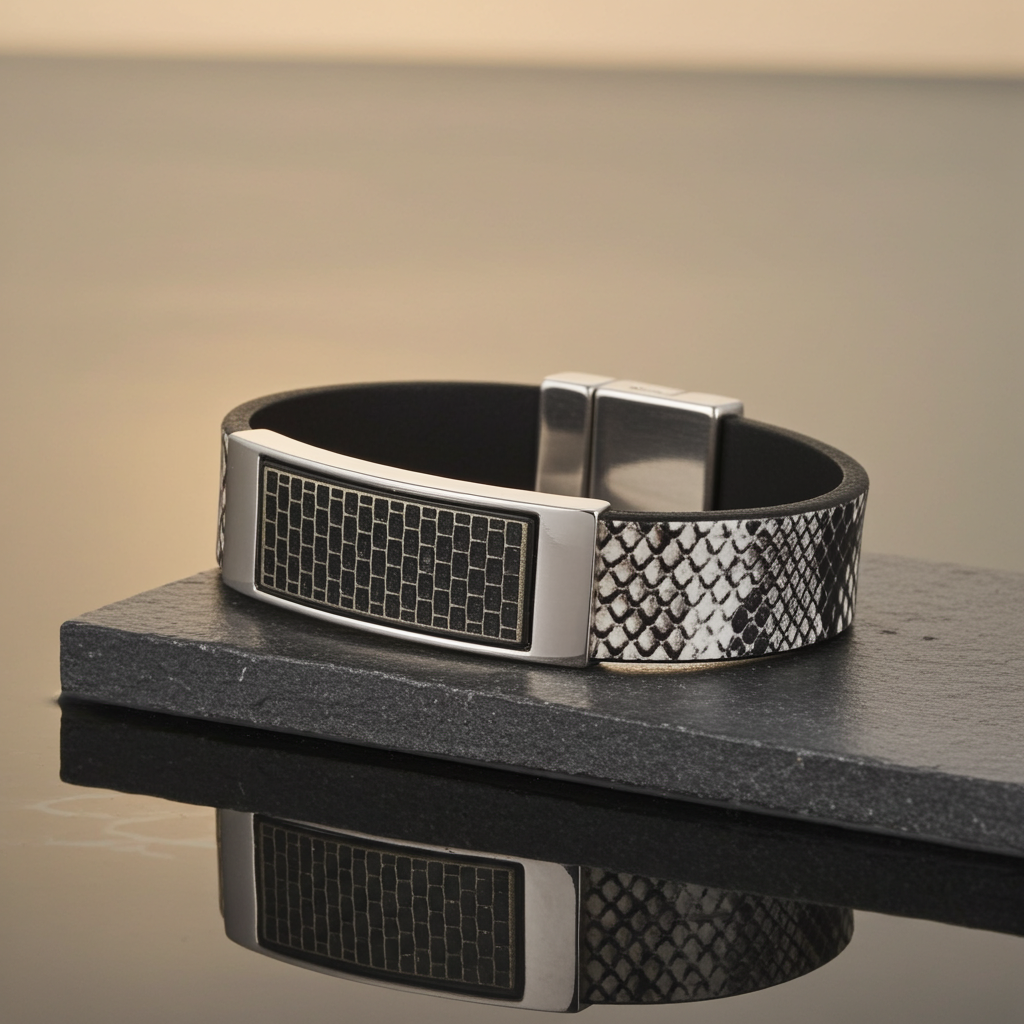 Unisex Snake Patterned Leather Bracelet