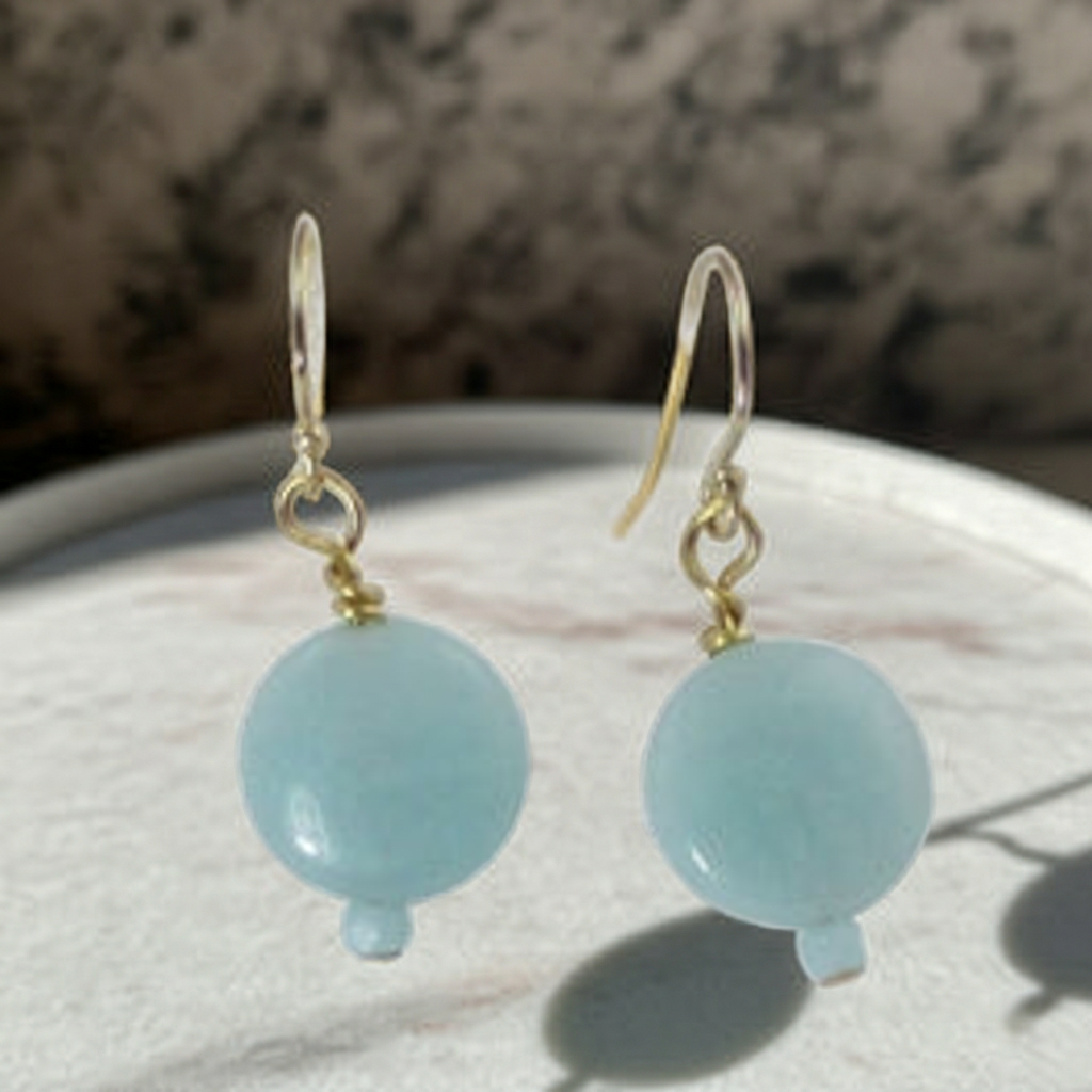 Aqua Amazonite Coin Earrings