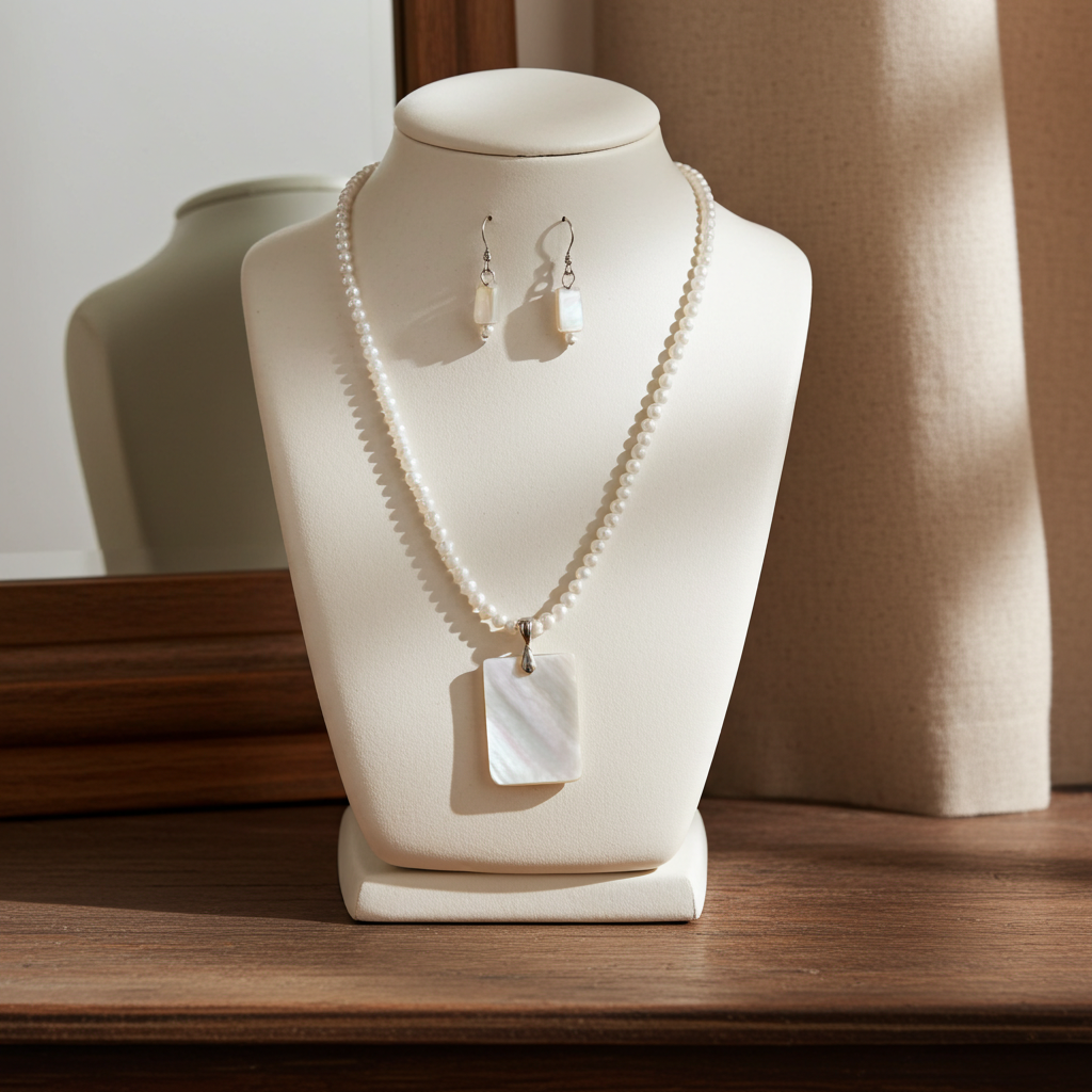 Mother of Pearl Necklace and Earrings _ Jewelry Set