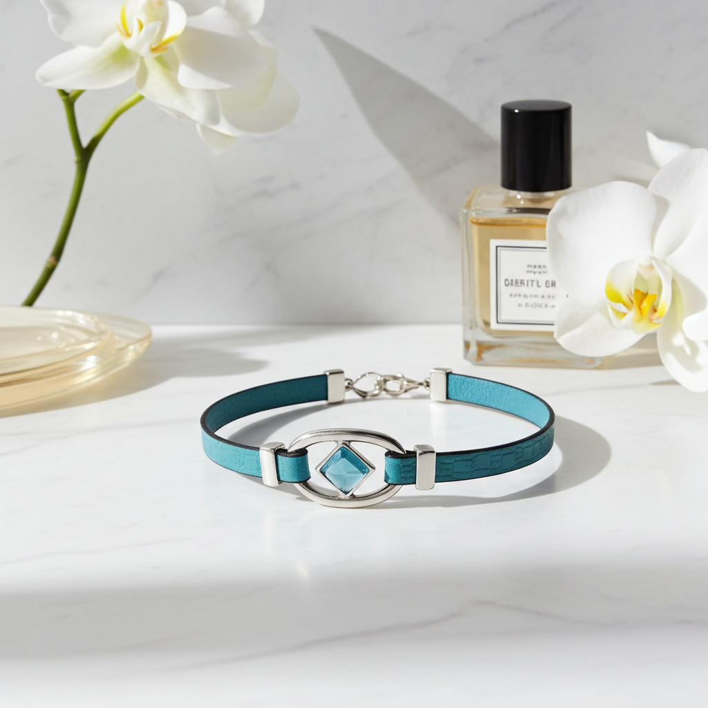 Designer Turquoise  Ribbon Leather Choker Necklace
