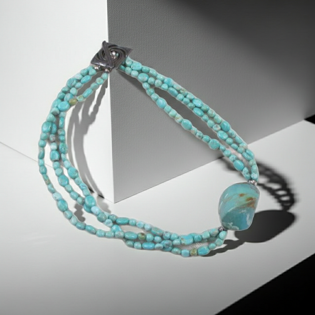 Stunning Turquoise Asymmetric Multi-strand Designer Necklace