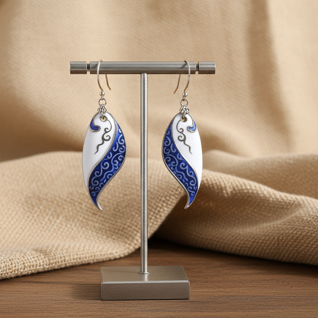 Blue & White Ceramic Teardrop Earrings Handcrafted Jewelry