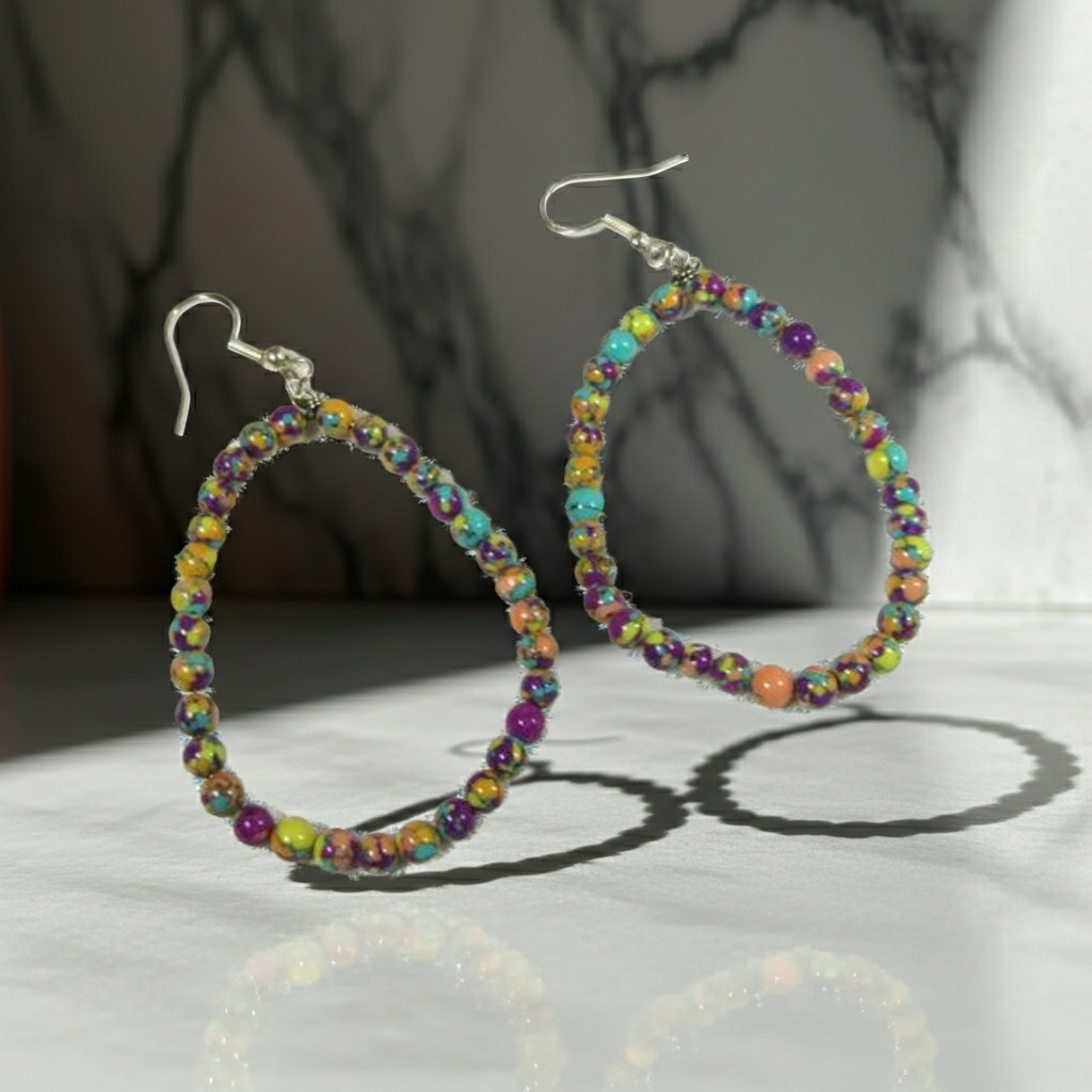 Big Multi-colored Gemstone Jasper Hoop Earrings