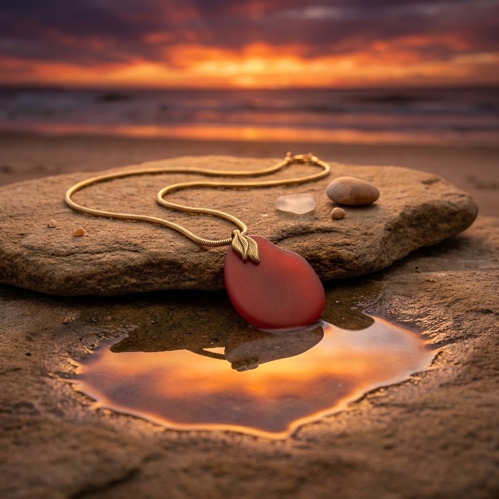 Orange Tagua Nut Pendant Necklace on Gold Snake Chain Necklace