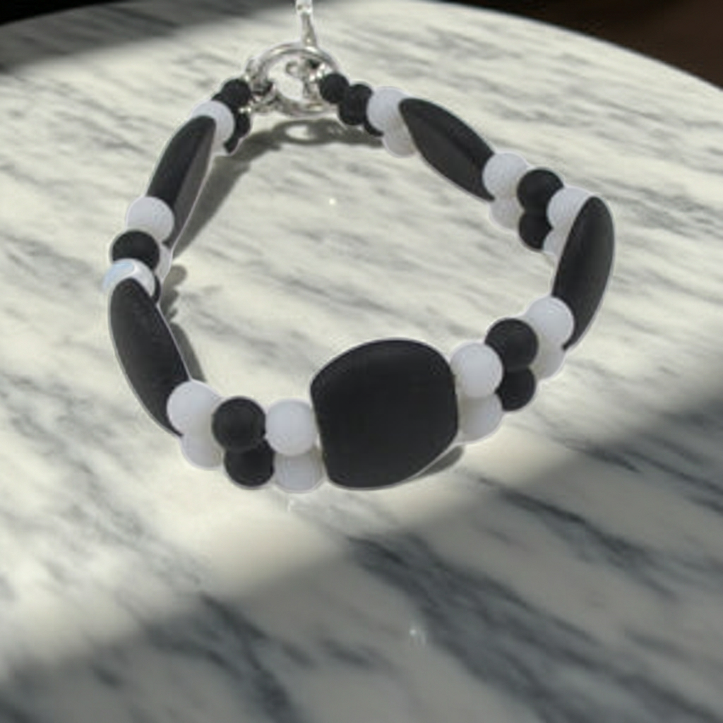 Black  & White Sea Glass Bracelet