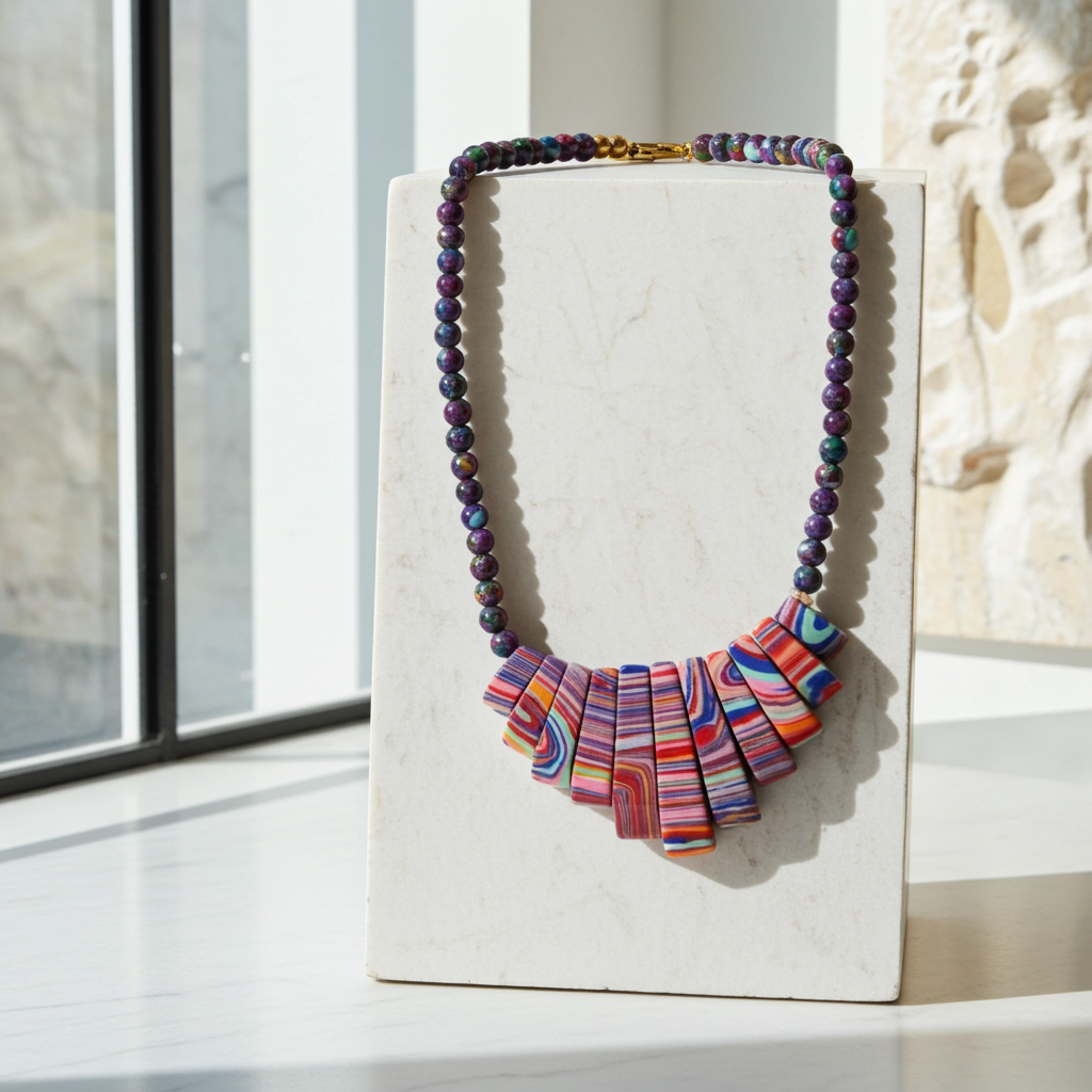 Design Pink & Purple Gemstone Impression Jasper Bib Necklace