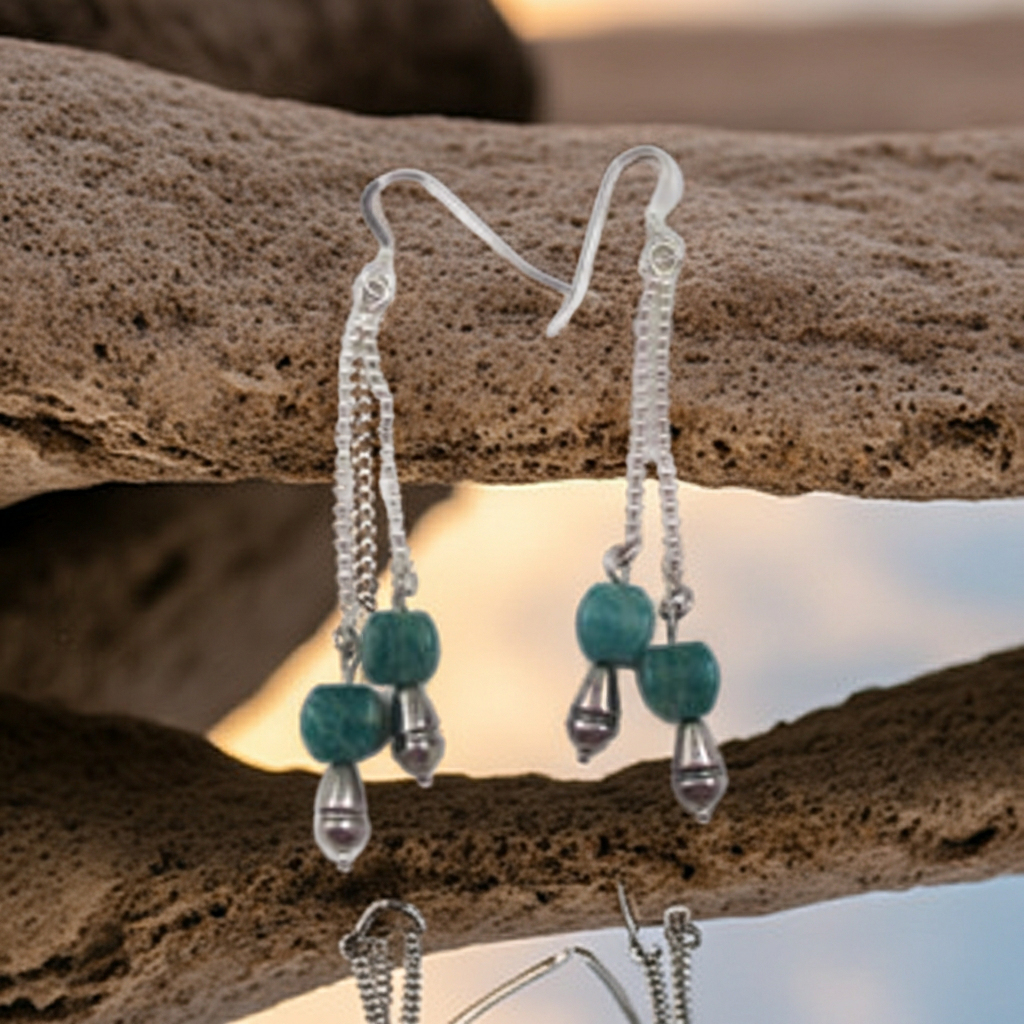 Silver Double Dangle Amazonite  Earrings