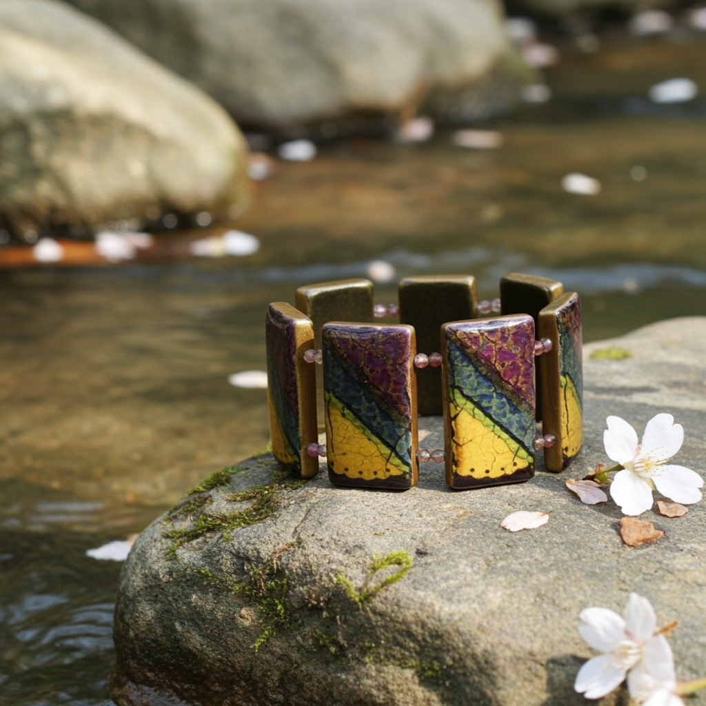 Handmade Wide Gold & Purple Cuff Big Bracelet