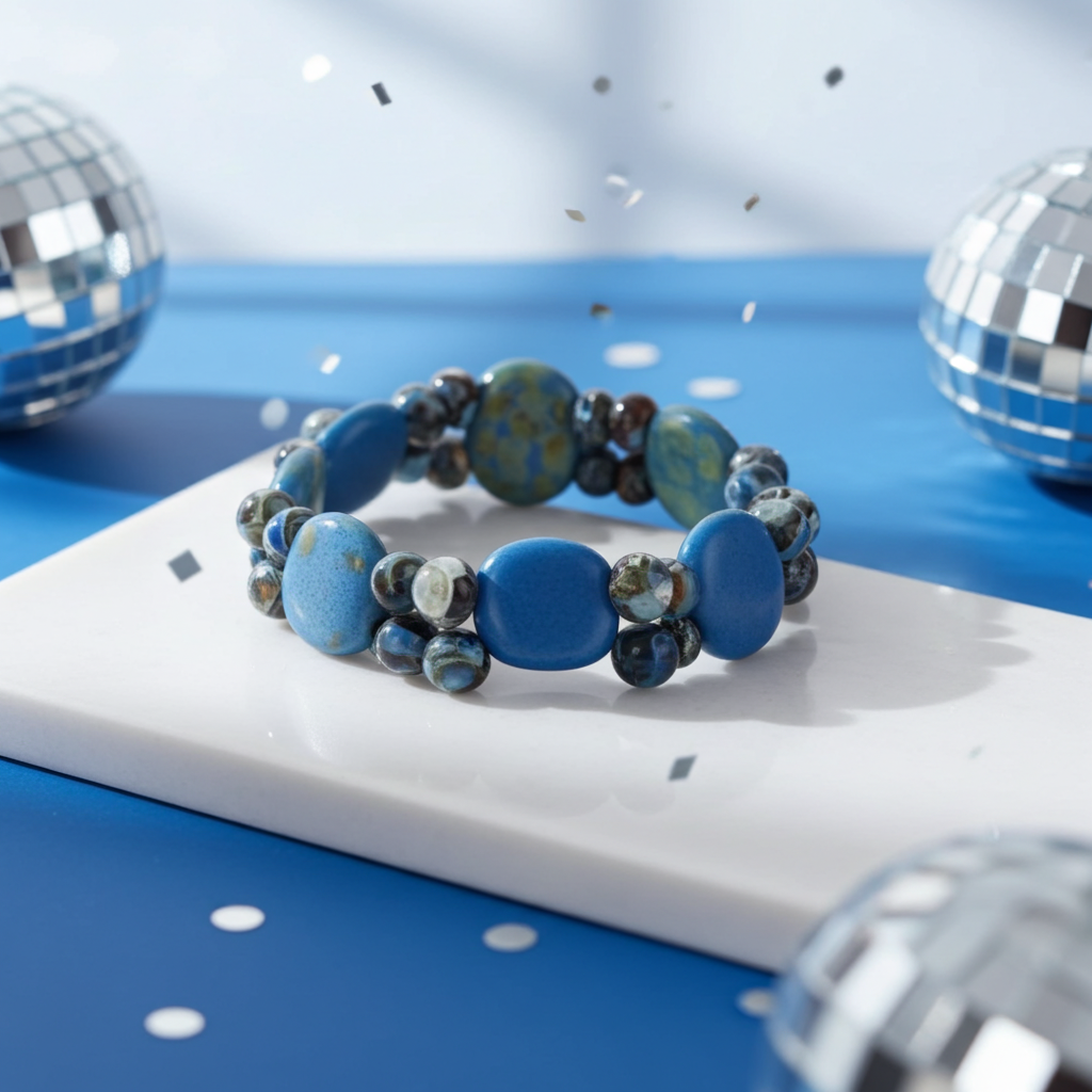 Kazuri Cuff Bangle Bracelet in Sky Blue Handmade Fair Trade  Beads