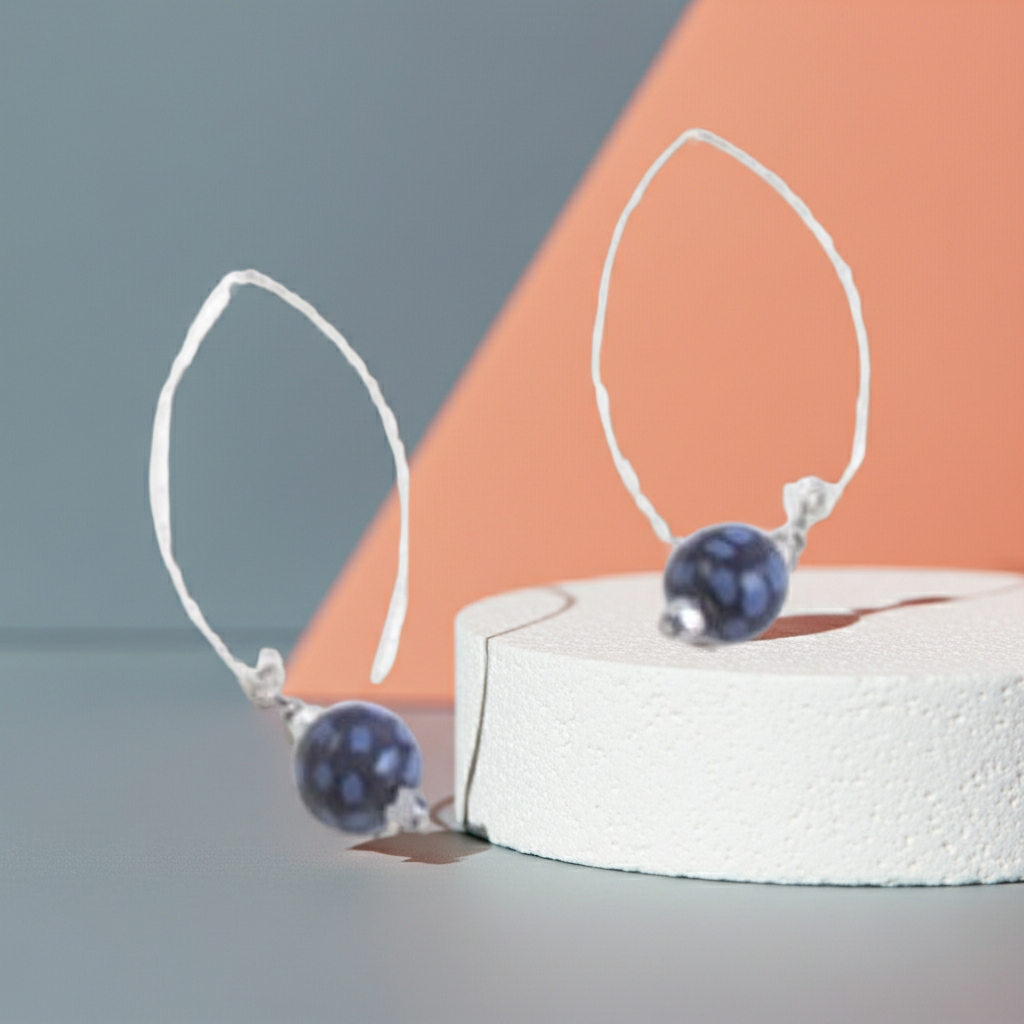 Dark Blue Kazuri Drop Earrings