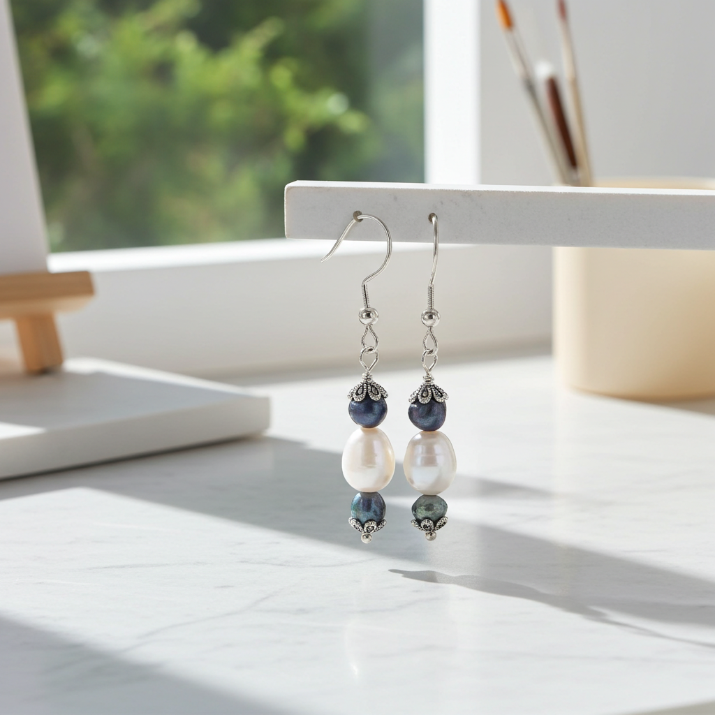 White Freshwater Sea Shell Pearl Earrings