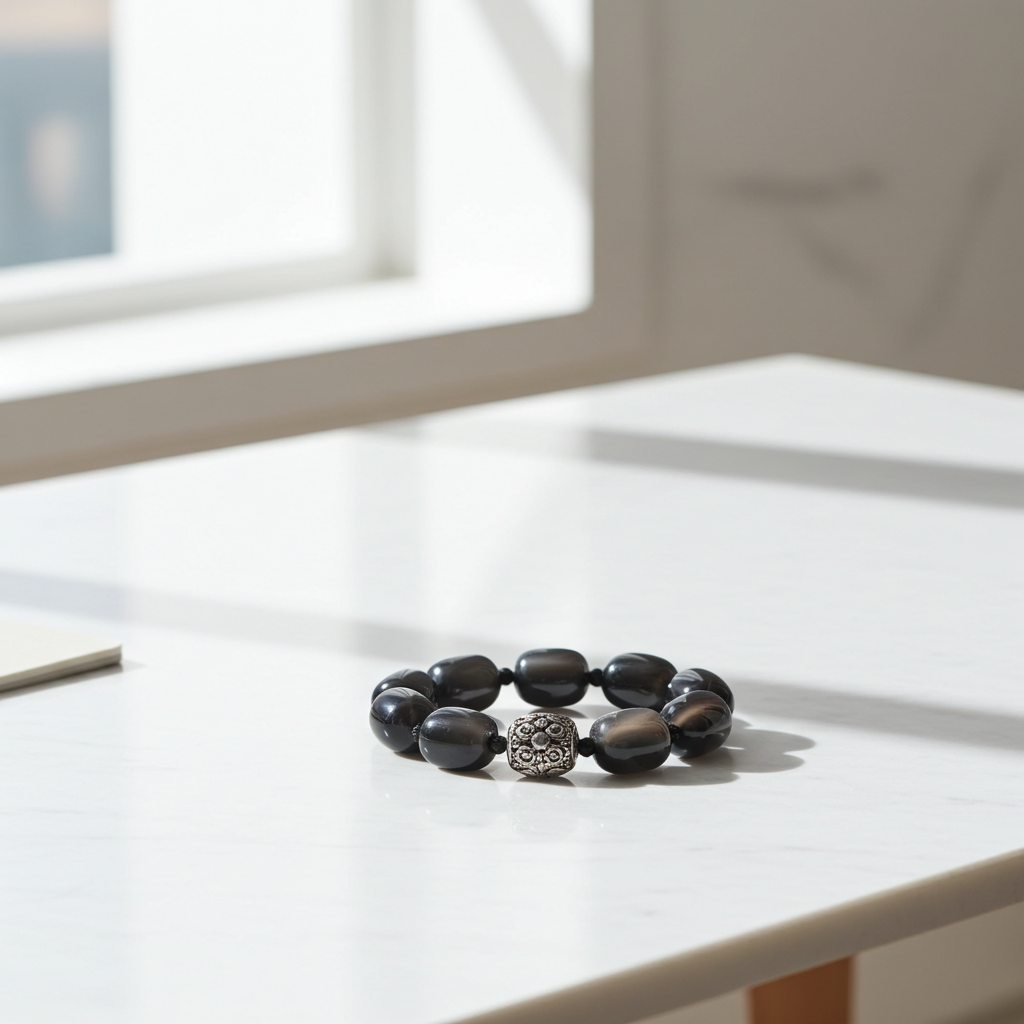 Black  Agate and Black Onyx Beaded Bracelet