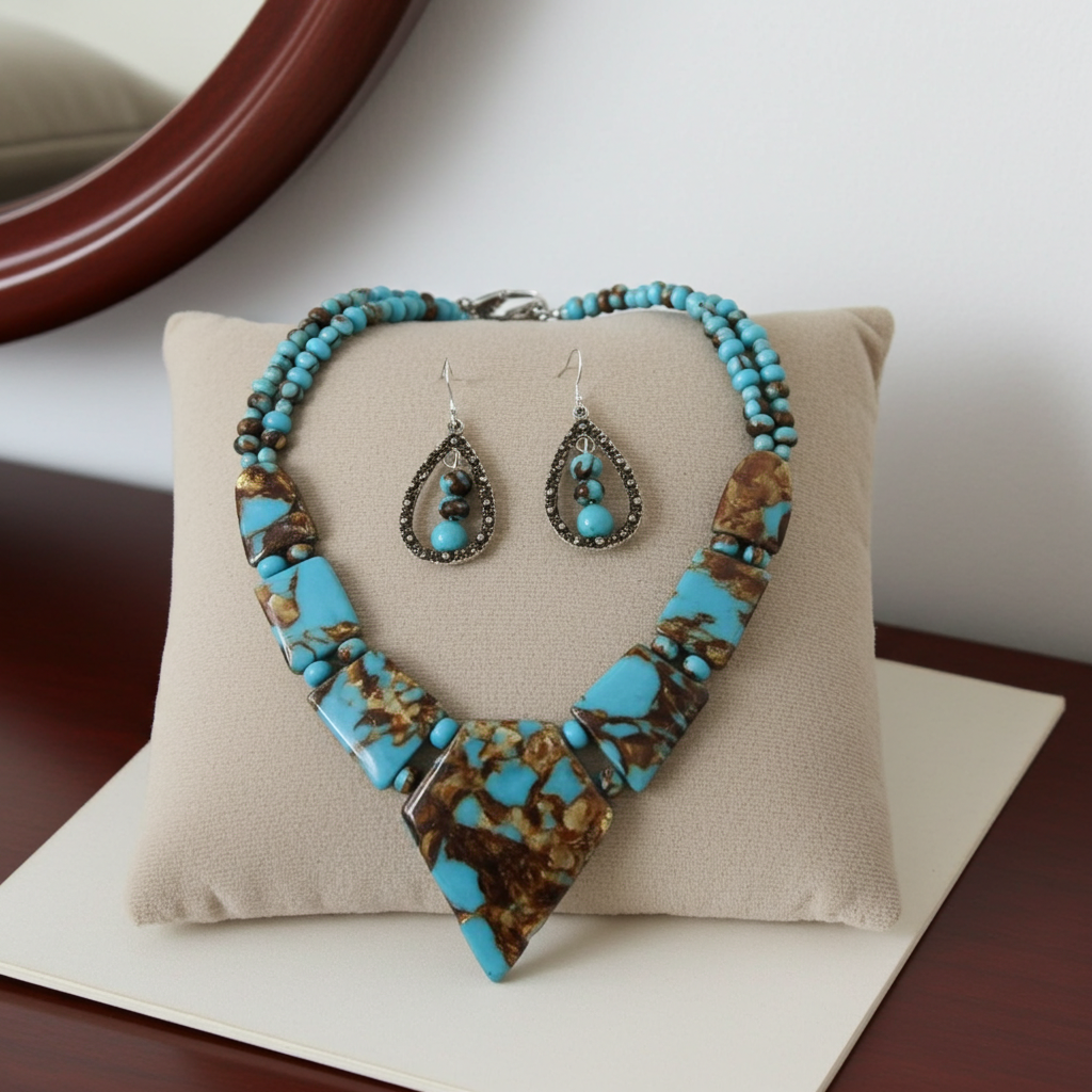 Turquoise Sea Segment Jasper Necklace & Earrings
