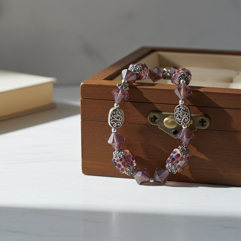 Whimsical Purple Lampwork and Crystal bracelet