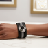 Black Leather Bracelet With Crystal Accent