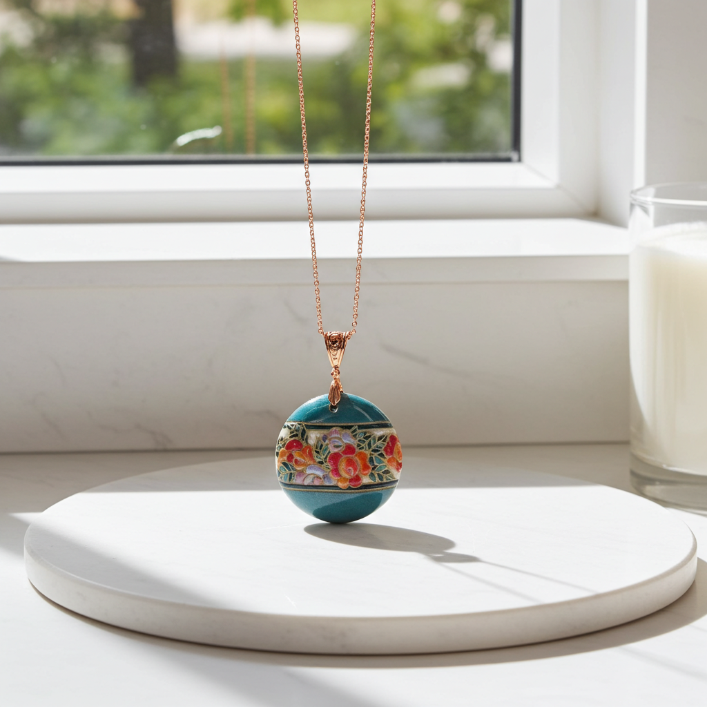 Turquoise Floral Artisan Bead Pendant Necklace