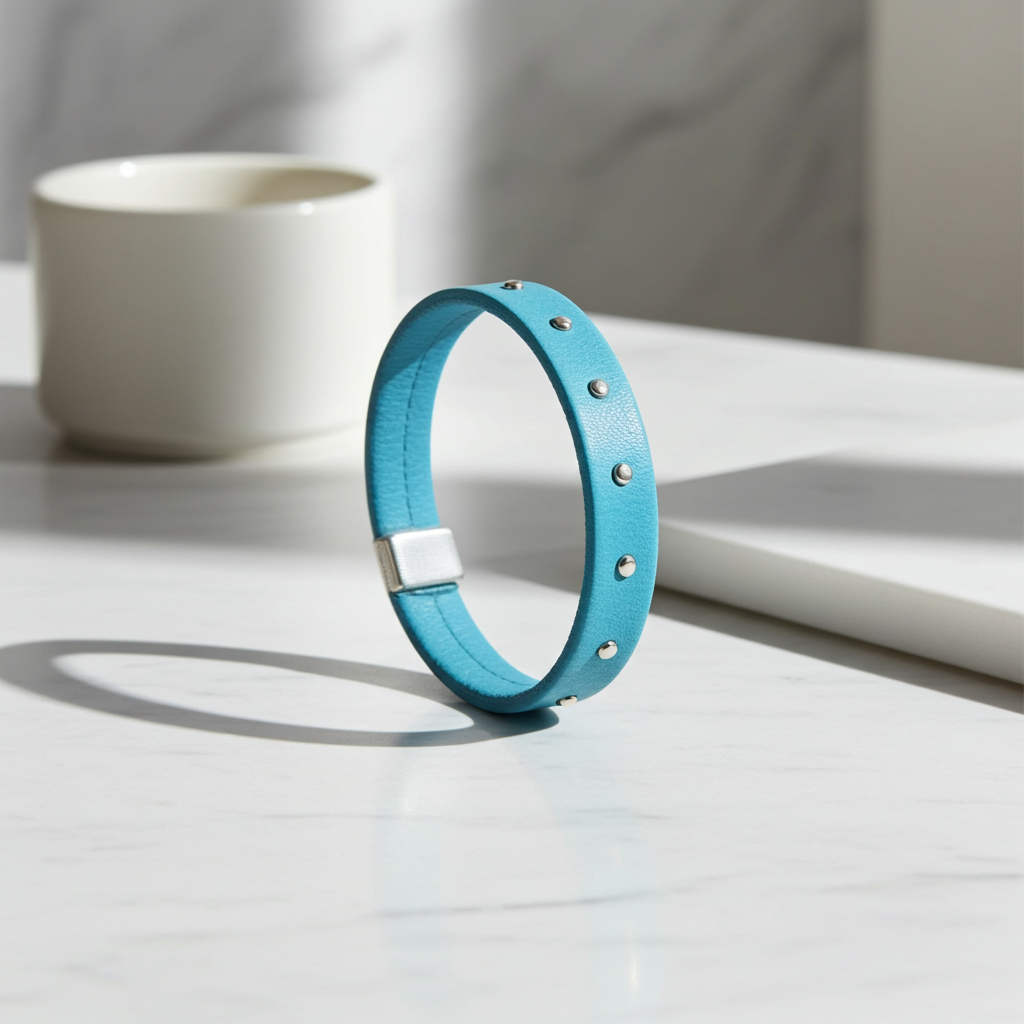 Leather Bracelet for a Woman Teal Studded Leather