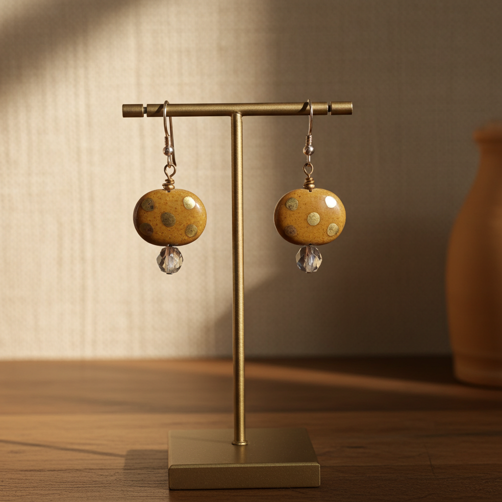 Handmade Kazuri Earrings in Honey and Gold Kazuri Beads