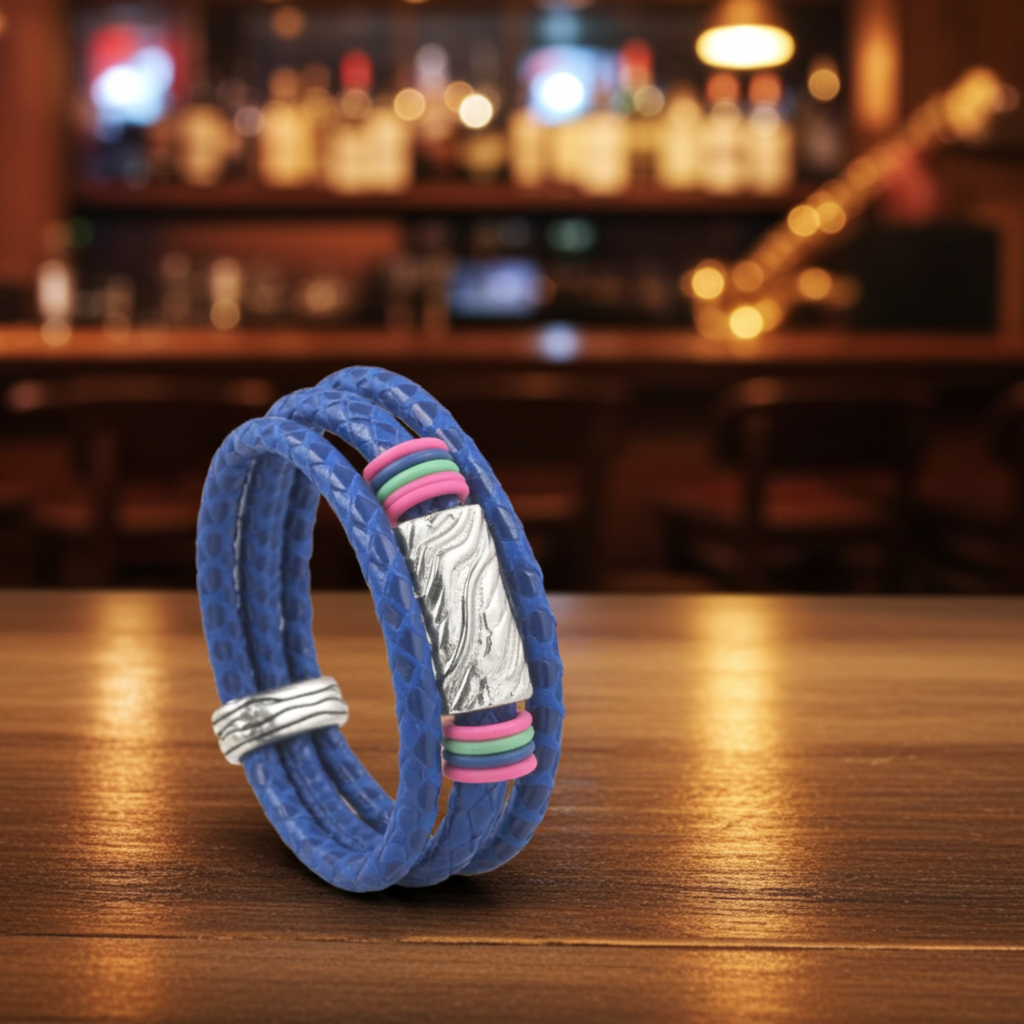 Bright Blue Cancun Leather Cuff Bracelet