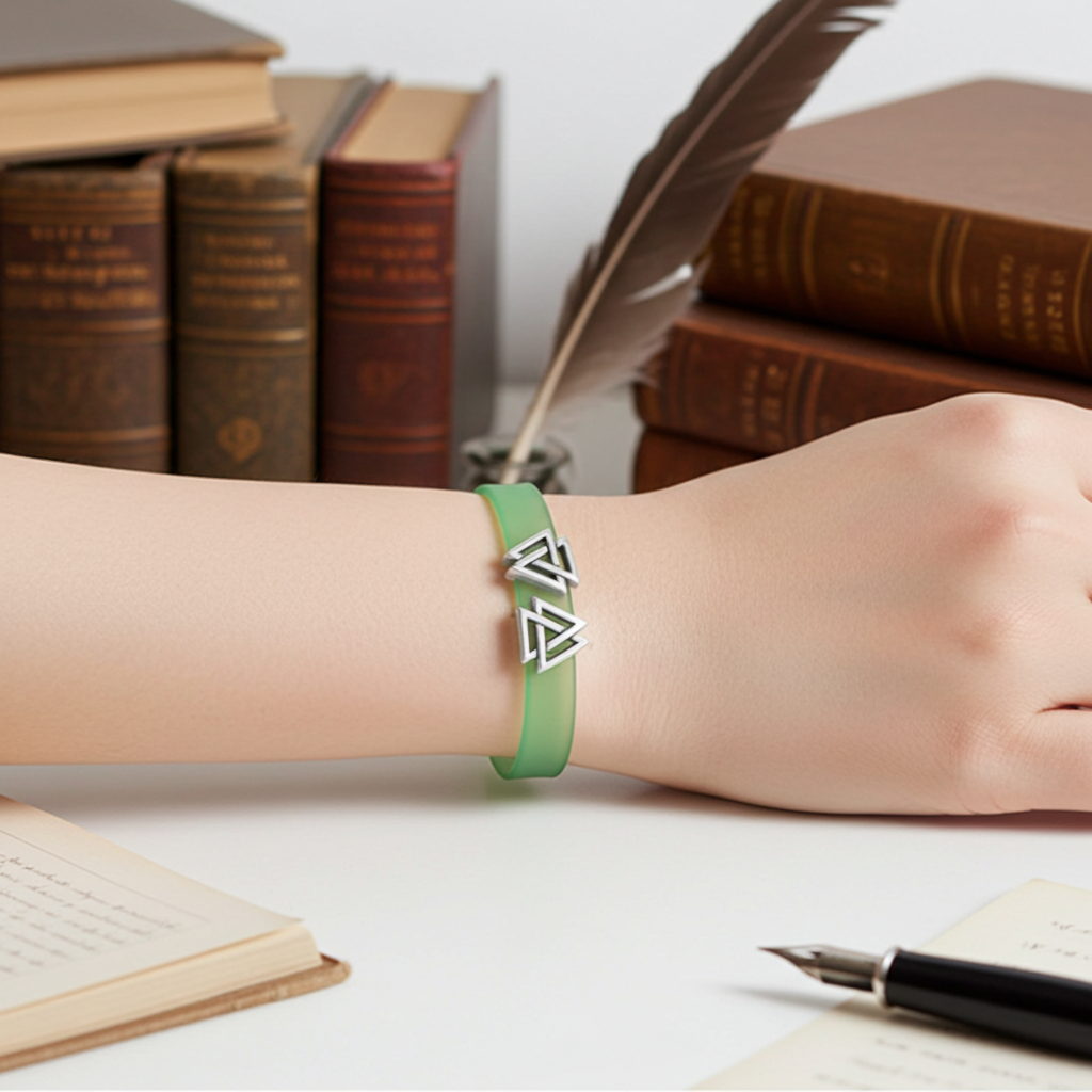 Designer Bracelet for a Woman in Green PVC Ribbon