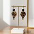 Honey and Gold Kazuri Bead Earrings with Onyx Accents