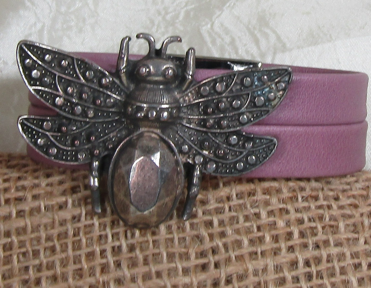 Radiant Orchid Beetle Leather Bracelet