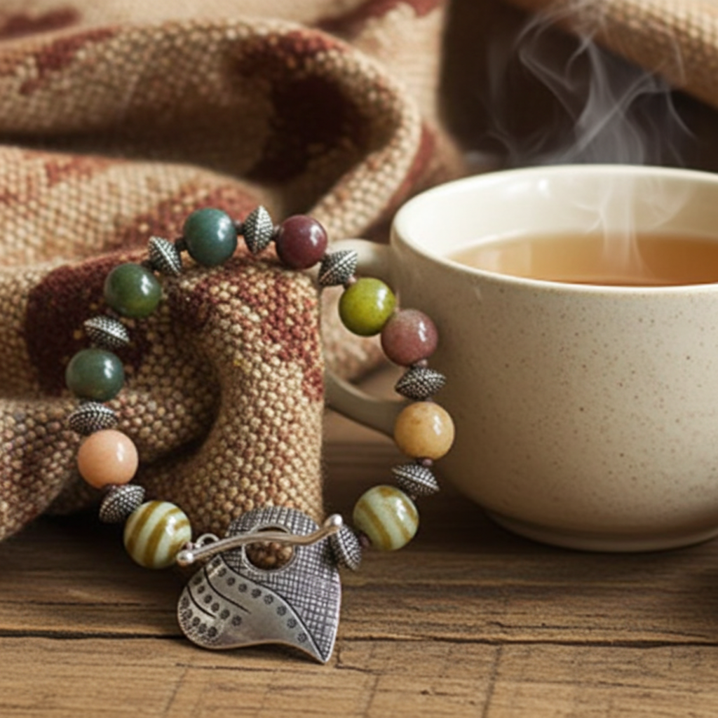 Handmade Ceramic Bead Bracelet with Heart Clasp