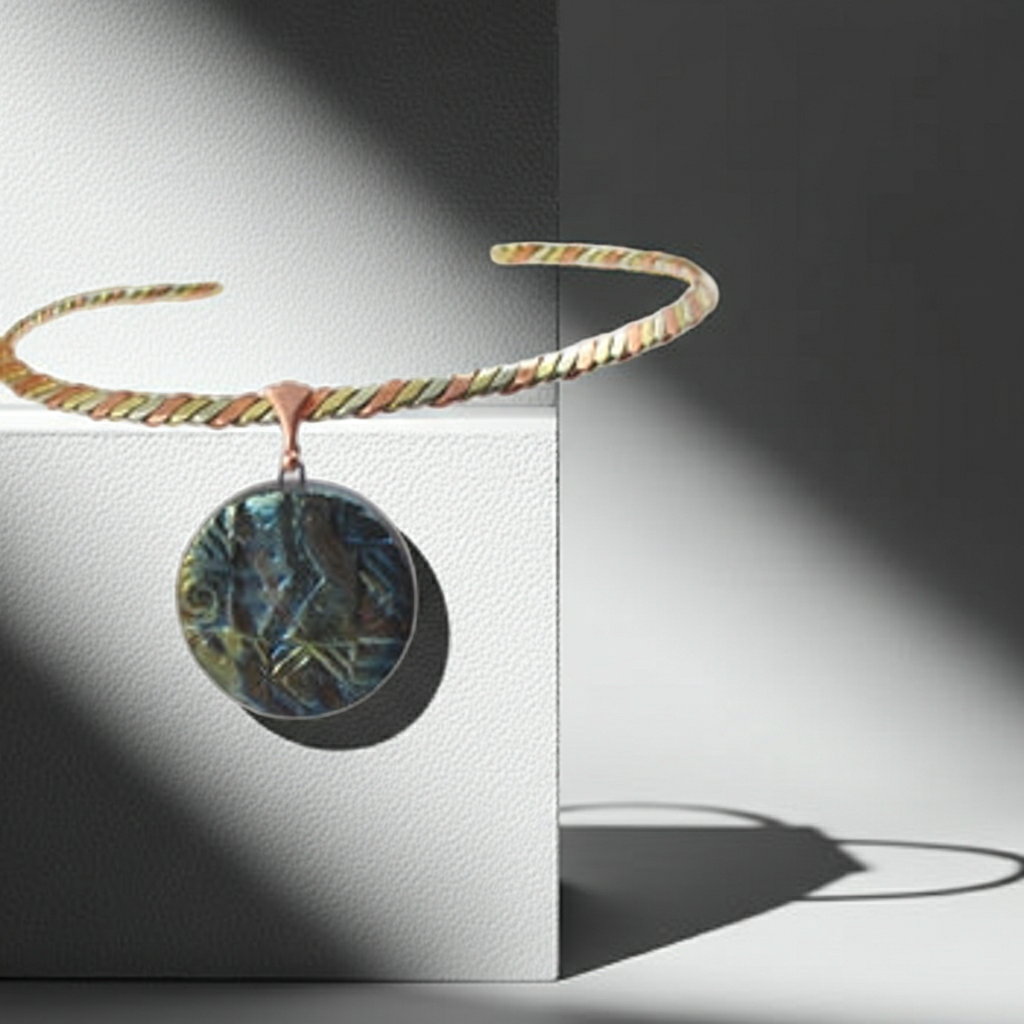 Choker with Statement Iridescent Blue Handmade Pendant Raku Glaze