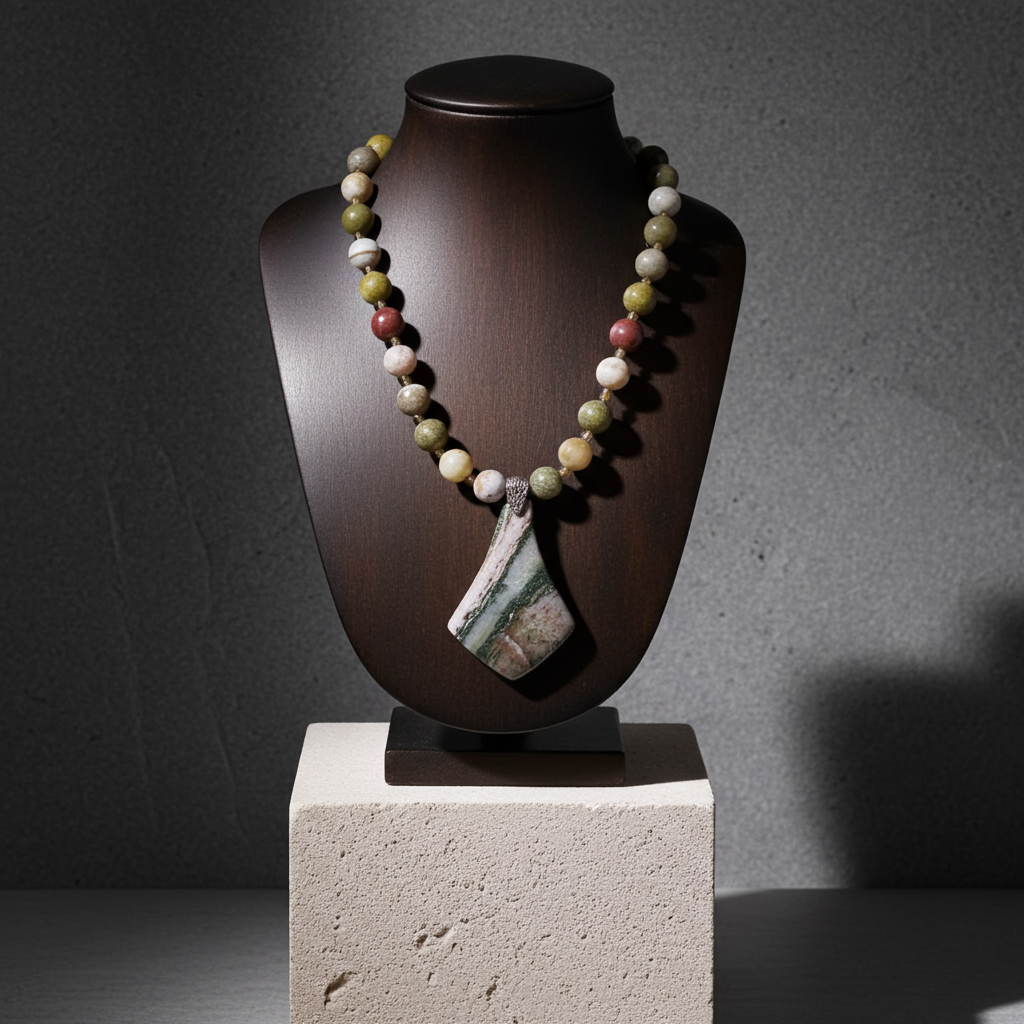 Beautiful Ocean Jasper Timeless Gemstone Pendant on Beaded Necklace