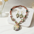 Handmade Green & Beige Artisan Bead Necklace & Earrings